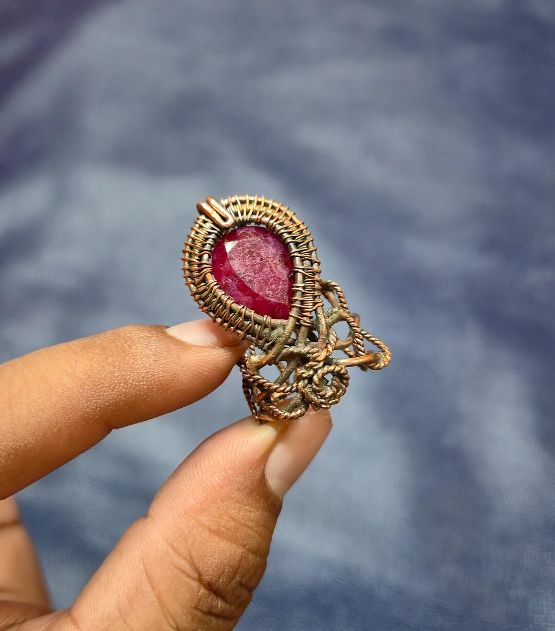 Faceted Ruby Ring Copper Wire Wrapped Ring Adjustable Gemstone Jewelry ...