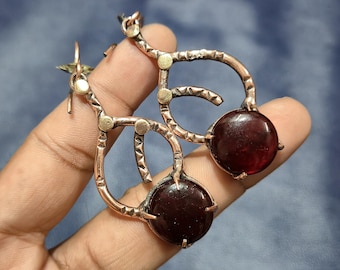 Red Fire Labradorite Copper Dangle Earrings, Handmade Jewelry