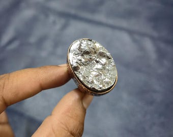 Anillo de shungita hecho a mano, joyería de piedras preciosas ajustable de cobre puro
