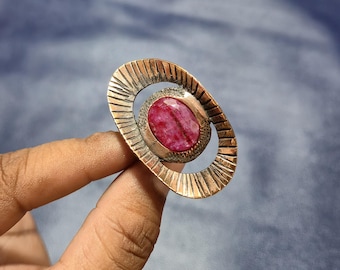 Handmade Copper Ring: Faceted Red Ruby Gemstone Jewelry