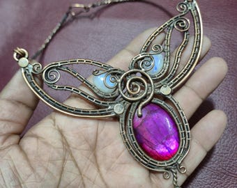 Purple Labradorite Wire Necklace Unique Jewelry Adjustable Moonstone Necklace For Gift
