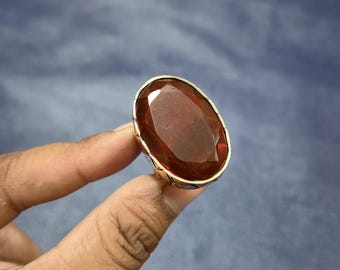 Handmade Garnet Copper Ring, Adjustable Gemstone Jewelry
