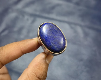 Handgemachte Lapis Lazuli Kupfer Ring, Einstellbar Edelstein Schmuck