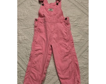 Vintage OshKosh B'Gosh Bright Pink Corduroy Overalls 24 Months Snap Vestbak Pant