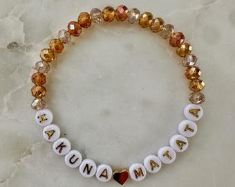 Hakuna Matata, Lion King Inspired Bracelet: Glass Crystal Beads and 14K Gold-Plated Accents, Custom Colors, Personalize