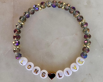 Pulsera de la amistad inspirada en "Long Live Speak Now": cuentas de cristal y detalles chapados en oro de 14 quilates, colores personalizados