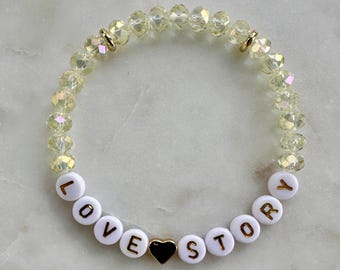 Love Story Bracelet, Inspired by Fearless Album: Glass Crystal Beads and 14K Gold-Plated Accents, Custom Colors, Personalize