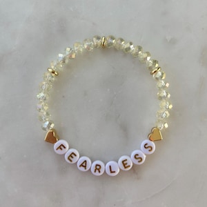 Fearless Inspired Bracelet: Crystal Glass Beads with 14K Gold-Plated Accent Hearts, Custom Color