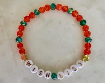 Wish List Life of a Showgirl Friendship Bracelet: Glass Crystal with 14K Gold-Plated Heart Accent Beads, Choose Custom Colors