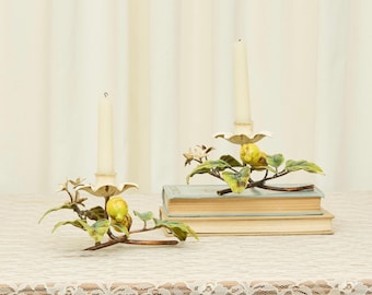 Vintage Rare Tole Metal Lemon Candle Holders Set/2