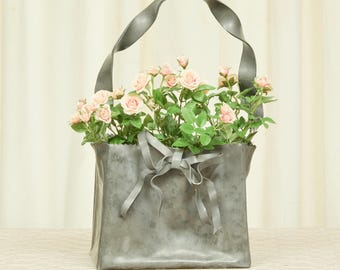 Vintage Silver Lead Bow Basket Planter
