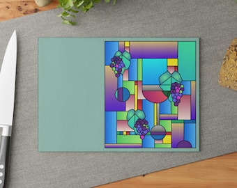 Tempered Glass Cutting Board | Wine Lovers Geometric Kitchen Decor