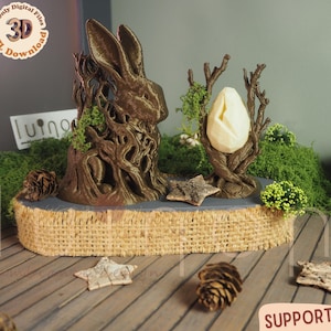 Druidic Forest Guardian Rabbit and Ancient Root Egg Stand - Supportless  3D Easter STL Files