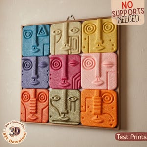 Abstract Face Wall Art STL Bundle 3D Relief Tiles Sculptural Decor Modern Heritage Set