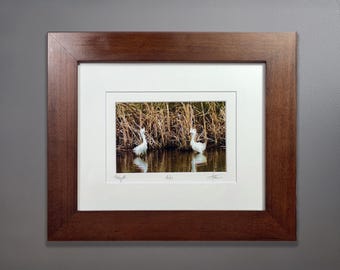 Ingelijste fotoprint sneeuwreiger, natuurmuurkunst, gesigneerde kunst