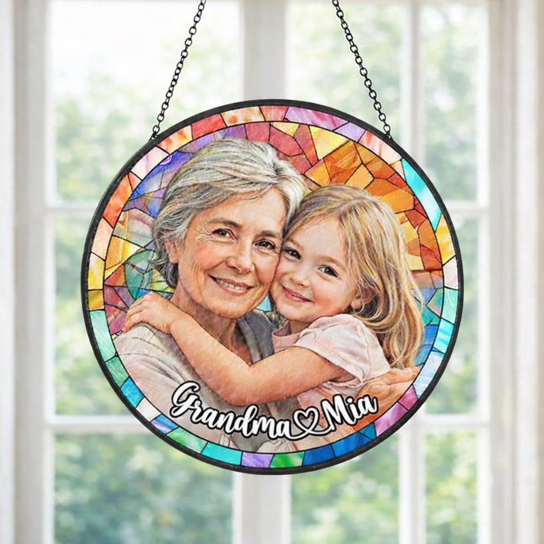 Custom Photo Portrait Stained Glass Suncatcher Gift for Mom,mum Gift ...