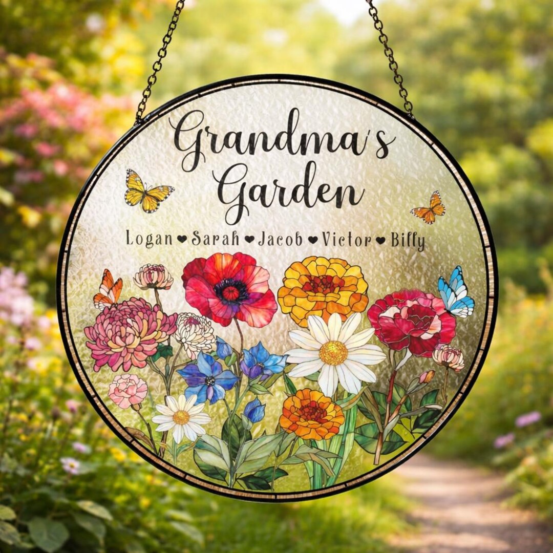 Personalized Grandma's Garden Stained Glass Suncatcher, Birth Flower ...