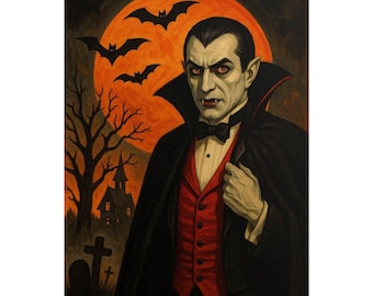 Vintage Dracula Artwork, Spooky Wall Decor, Halloween Poster, Gothic Home Aesthetic, Gothic Wall Art, Vampire, Vintage Goth Art Fans
