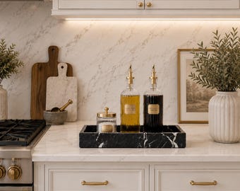 Bandeja de tocador de mármol negro, bandeja organizadora decorativa de lujo para mesa de centro, decoración para encimera de baño.