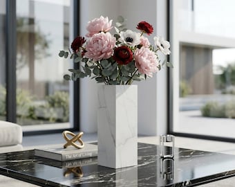 Jarrón rectangular de mármol blanco, piedra minimalista, centro de mesa para bodas y hogar, regalo moderno y lujoso