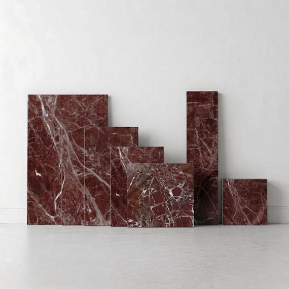 Burgundy Marble Decorative Slab | Luxury Console Decor | Coffee Table Styling Tray
