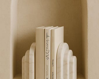 Sujetalibros de arco de mármol: Juego de sujetalibros modernos de piedra para la decoración del hogar