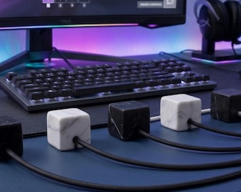 Cubo organizador de cables de mármol, bloque para cables, accesorio de escritorio minimalista, decoración de oficina, peso para cables