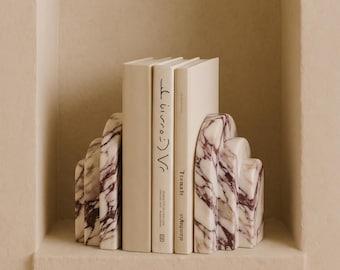 Sujetalibros de mármol Calacatta Viola, decoración escultórica moderna para estantes.