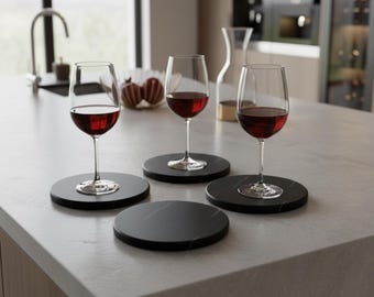 Posavasos redondos de mármol negro de 10 cm, piedra para bebidas, decoración de mesa minimalista y moderna.