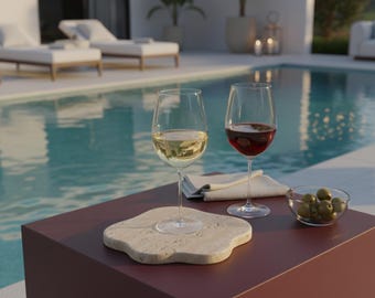 Posavasos ondulados de travertino, portavasos de mármol orgánico, decoración de mesa moderna y neutra