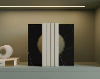 Par de sujetalibros de mármol negro con corte circular, esculturas modernas, decoración de lujo para el hogar y la oficina.