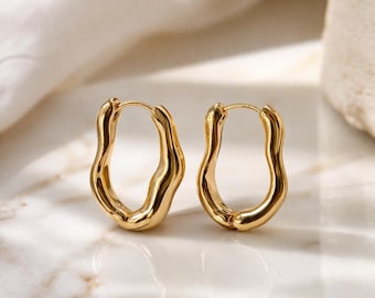 Goldene Creolen Ohrringe, Minimalistische Ohrringe, Edelstahl Schmuck, Geschenk für Sie, Alltagsschmuck,Hochzeit Ohrringe,Muttertagsgeschenk