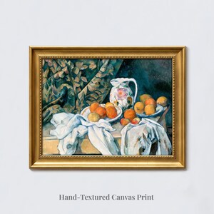 Paul Cezanne: Natura morta con tenda - Stampa su tela giclée con texture a mano, effetto pennellate