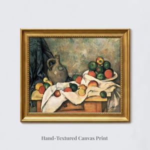 Paul Cézanne : Rideau, carafe et plat de fruits (1893-1894) - Impression sur toile giclée texturée à la main