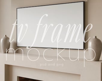 Beige Mantle Mockup Frame TV Printable Wall Art Mockup Neutral Ceramic Vases Brick Fireplace Mockup | 179