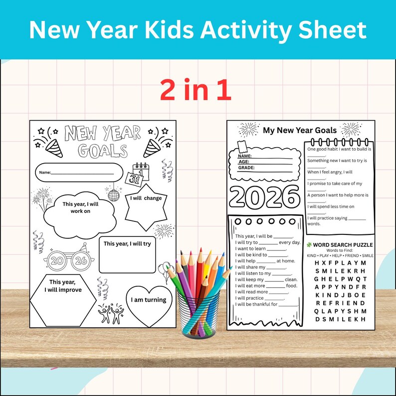 2026 New Year Resolutions Kids Activity | Goal Setting Worksheet (2 ...
