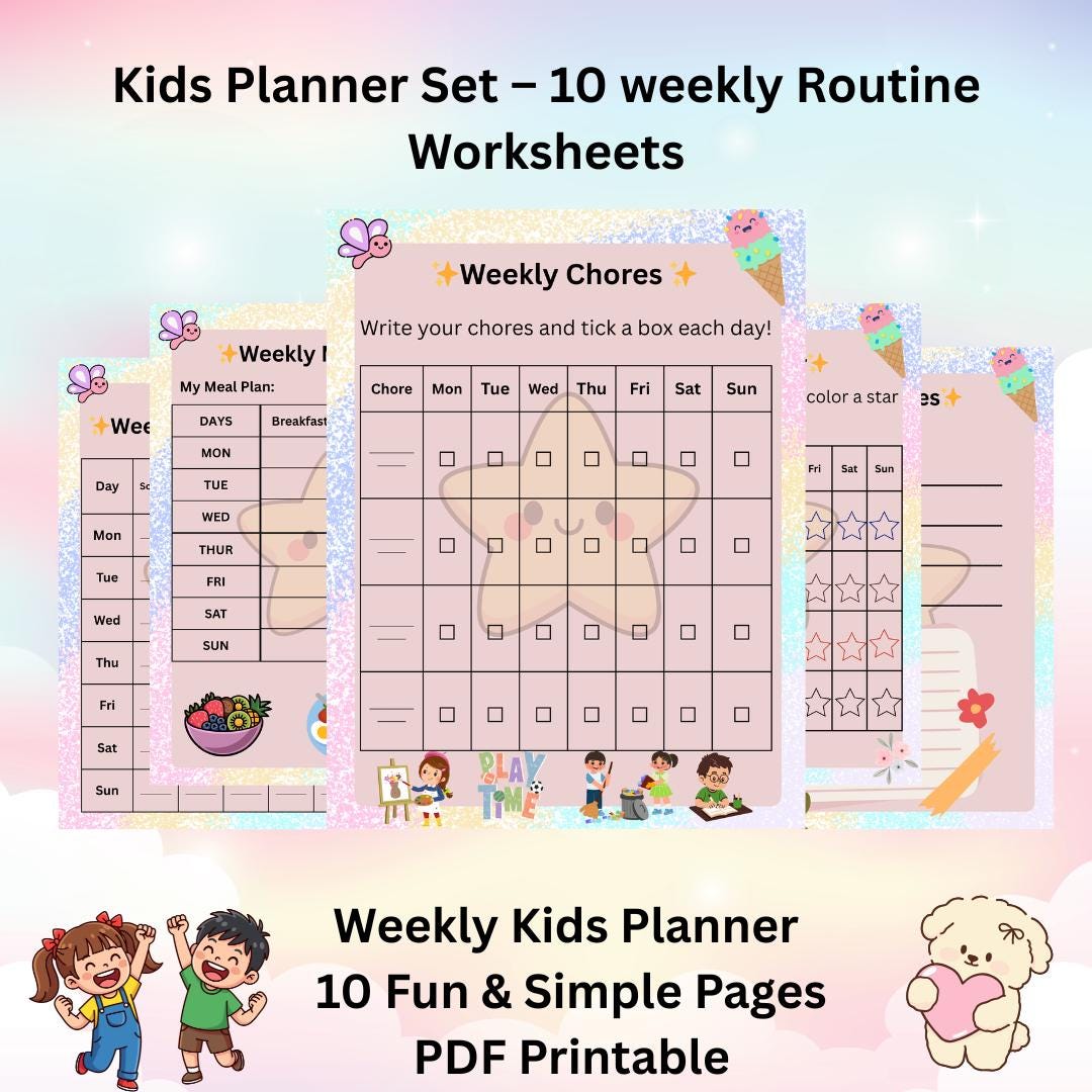 Writing Planner Children.pdf Kids Weekly Planner |children Routine Chart| 10-page |printable |PDF - Etsy