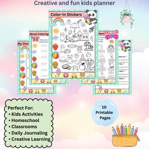 Kids Printable Planner | 10 Creative Worksheets | A4 Kids Journal | Instant PDF