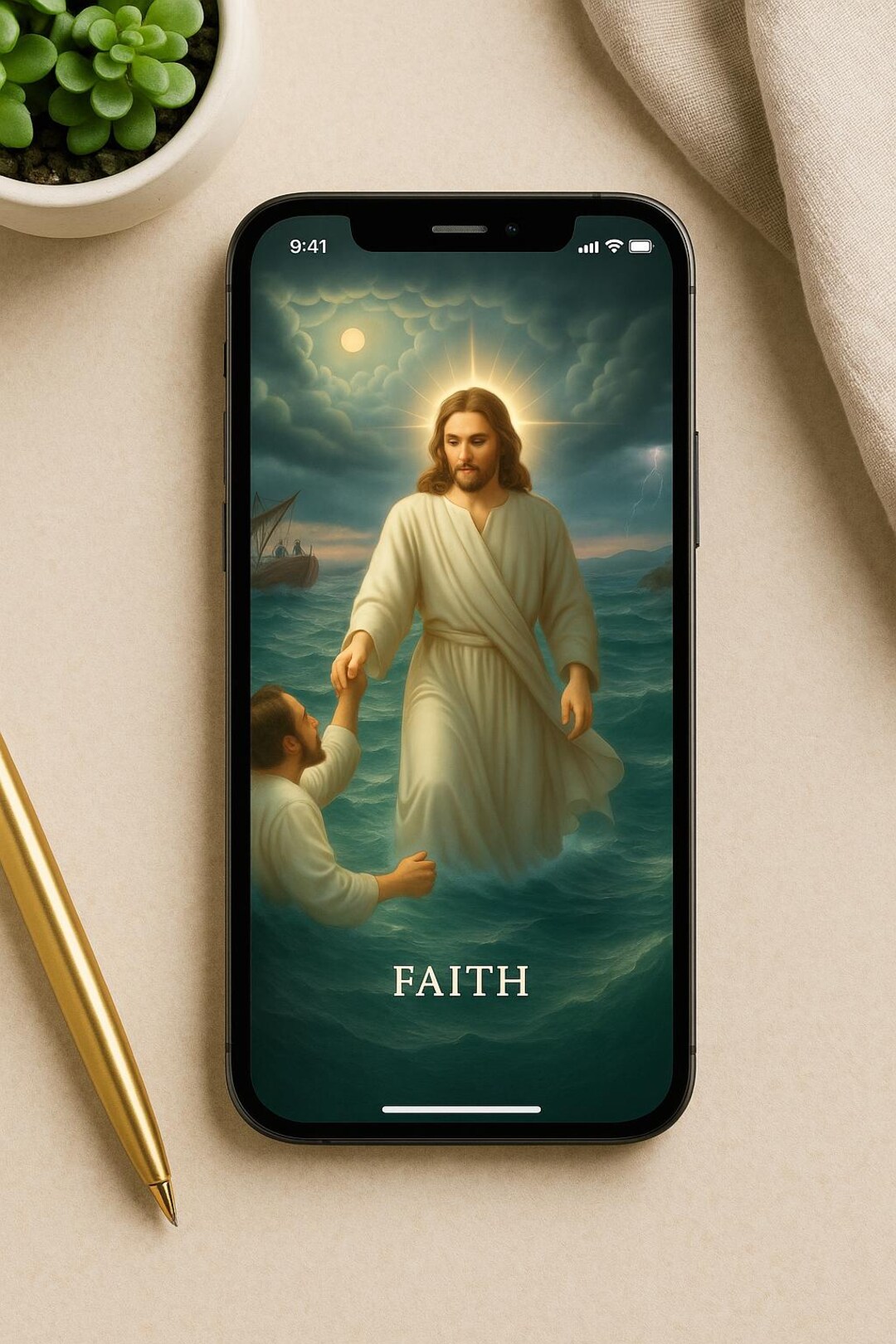 Faith Christian Phone Wallpaper – Jesus Walking on Water Art ...