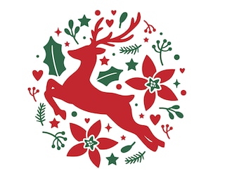 Deer Christmas Ornament SVG | Round Sign Clipart (Digital Download)