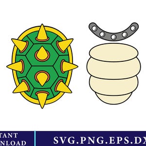 Bowser Kostüm Svg, Png, Dxf, Eps: Schildkrötenpanzer, Drachen-Shirt-Design, Sofort Download