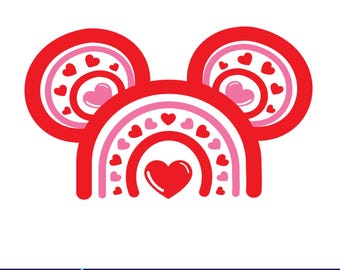 Mouse Head Hearts SVG, Heart Png, Shirt Svg, Love Mouse Print, Valentine Mouse Svg, Minnie Love SVG File, Mouse Valentine Svg
