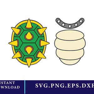May include: A vector illustration of a green and yellow spiky turtle shell, a cream-colored segmented body, and a gray curved piece with holes. The words "INSTANT DOWNLOAD" and "SVG.PNG.EPS.DXF" are also present.