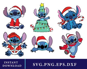 Paquete de imágenes prediseñadas de Stitch para Navidad, imágenes prediseñadas de Stitch con gorro de Papá Noel, imágenes prediseñadas de Stitch para Navidad, imágenes prediseñadas de Stitch para Navidad, descarga instantánea de sublimación navideña