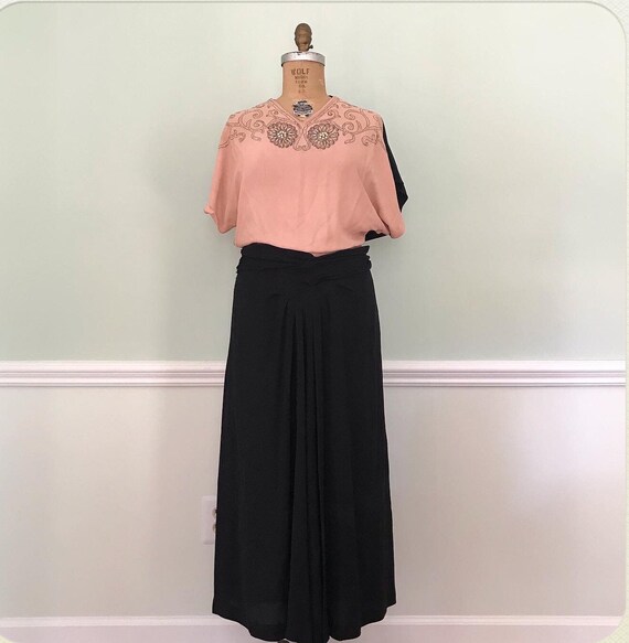 Vintage 40s Embellished Salmon Pink and Black Rayo