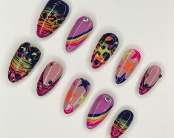 Lisa Frank Press On Nails, Y2K Animal Print, Handmade Reusable Gel X Nails