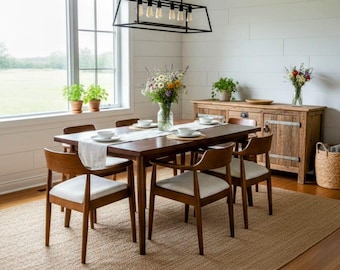 Juego de mesa de comedor de roble con sillas / Muebles de cocina de madera maciza hechos a mano / Estilo rústico y escandinavo