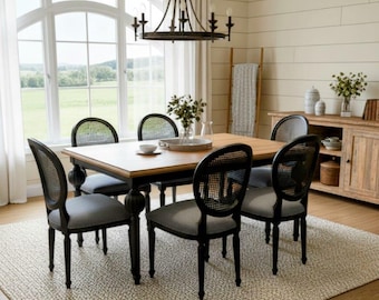 Mesa de comedor con sillas de chapa de roble hechas a mano / Conjunto moderno de madera rústica / Muebles de granja escandinavos