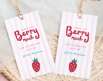 Party Favor Tag Template, Printable Thank You Tags, Berry Birthday Gift Tag, Summer Birthday Tag 2x3.5" | Canva Template | Digital Download