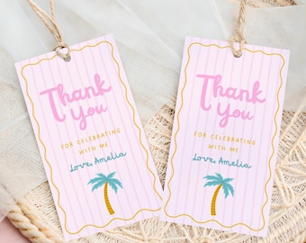 Party Favor Tag Template, Printable Thank You Tags, Tropical Gift Tag, Summer Birthday Tag 2x3.5" | Canva Template | Digital Download